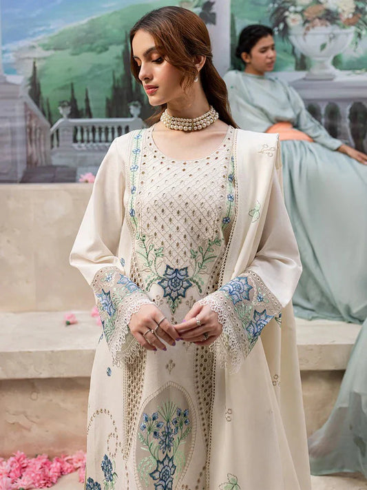 Chikenkari Qalamkar Embroidered Lawn 3 Piece Suit QL-1024
