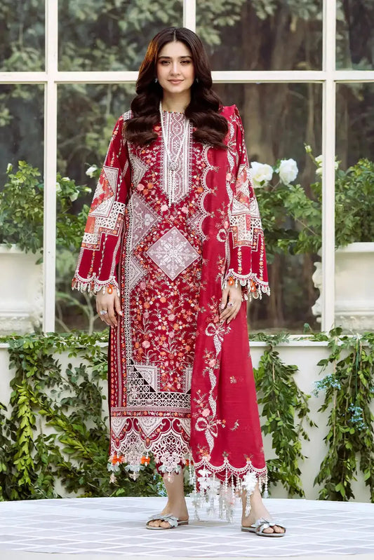 Eid Collection BIN ILYAS Embroidered lawn 3 Piece BIL-06 Red