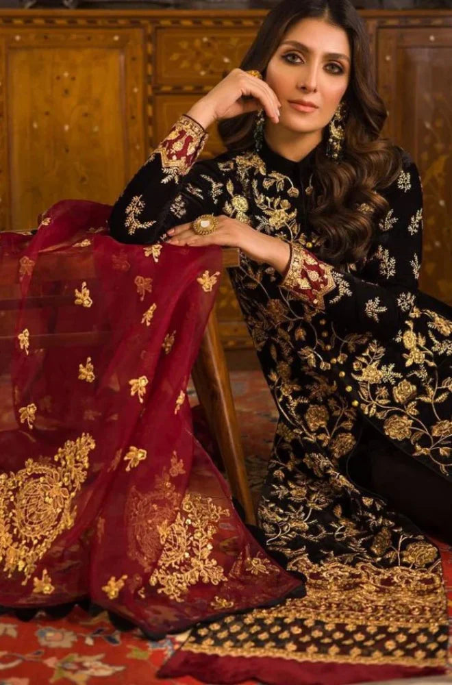 Black Color Embroidered Velvet 3 piece Winter Collection D-107