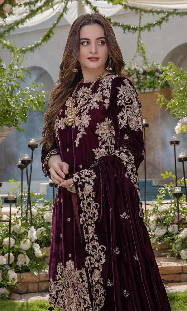 Embroidered Velvet 3 piece With Velvet Shawl Winter Collection FCC ZC-111