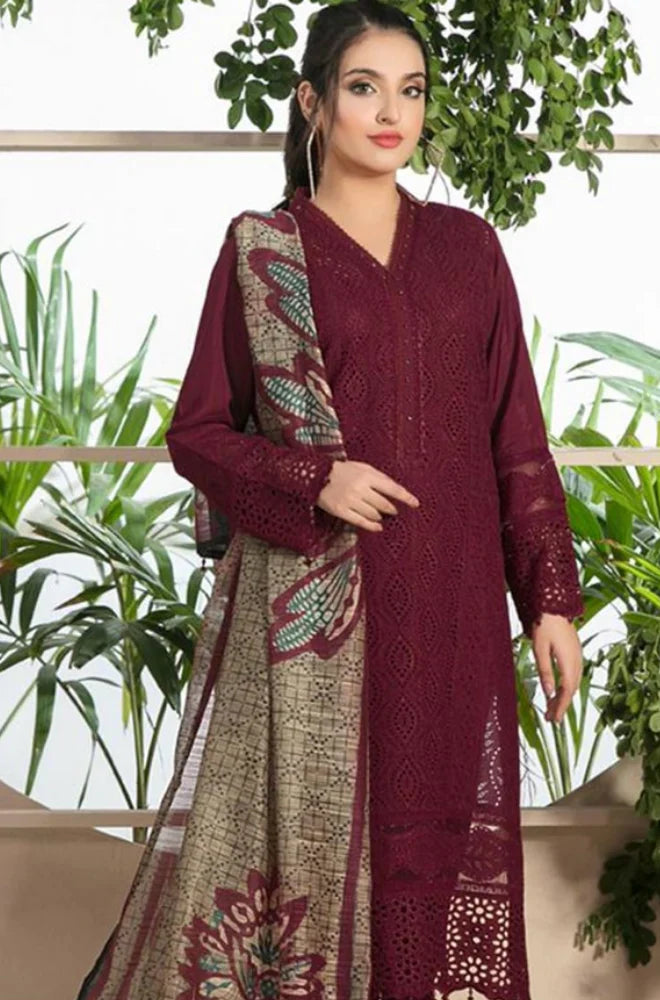 Chikenkari Embroidered Lawn 3 Piece Suit Summer Collection (D-762 Mehron)
