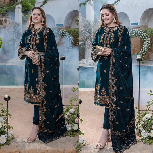 ZINC Embroidered Velvet 3 piece With Velvet Shawl Winter Collection FCC ZC-114