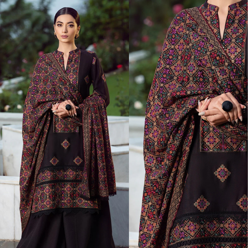 Bareeze  Black Embroidered Dhanak 3 Piece Winter Collection FCC-707