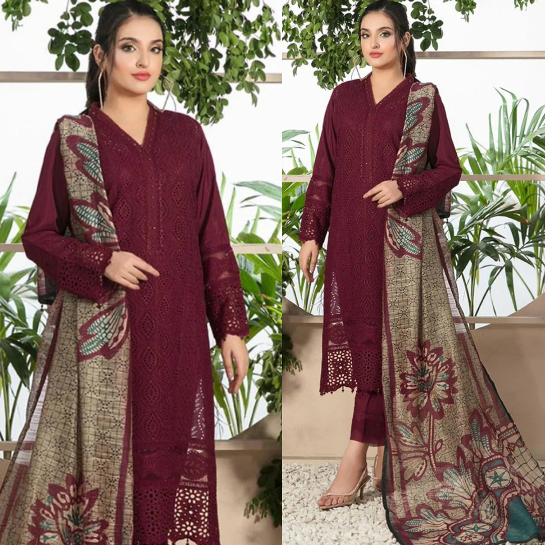 Chikenkari Embroidered Lawn 3 Piece Suit Summer Collection (D-762 Mehron)