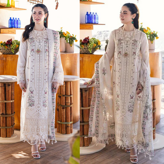 Chikenkari Qalamkar Embroidered lawn Three Piece D/80