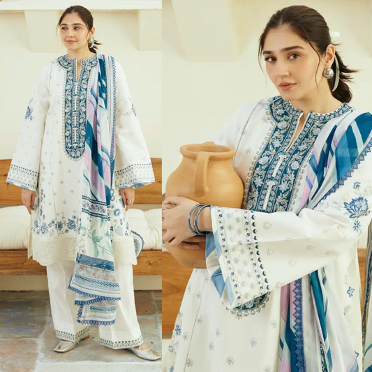 Zarashahjhan Embroidered off white Lawn 3 Piece Suit D/25