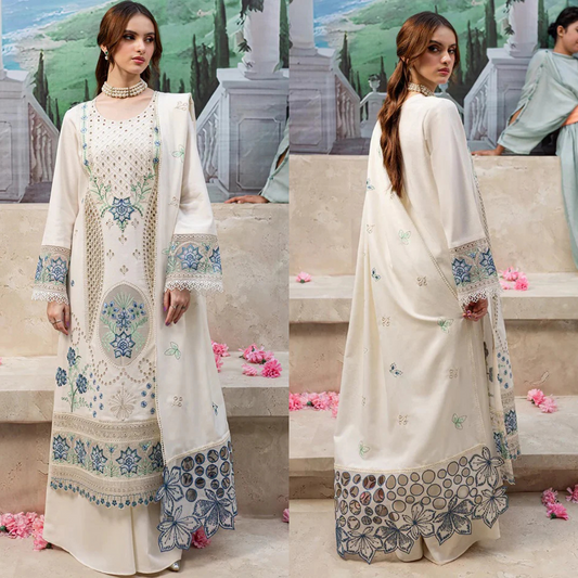 Chikenkari Qalamkar Embroidered Lawn 3 Piece Suit QL-1024